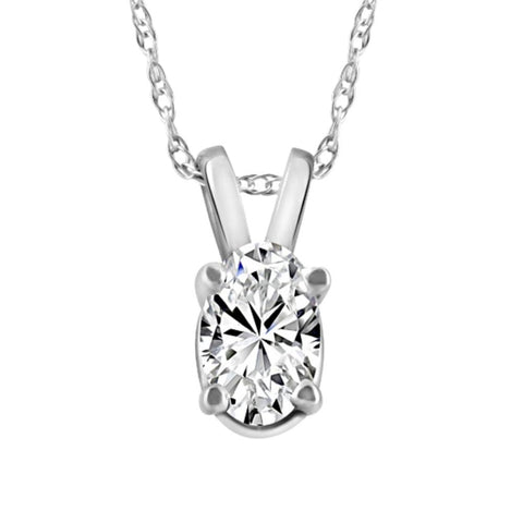 3/8Ct Oval Natural Diamond Solitaire Pendant 14k White or Yellow Gold Necklace