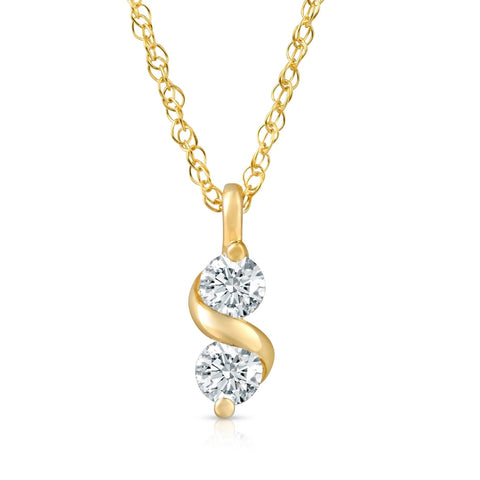 VS 1/3Ct Diamond 2-Stone Pendant White Yellow or Rose Gold Lab Grown Necklace