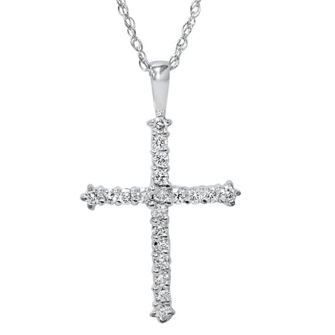 14K White Gold 1/2ct Diamond Cross Pendant Necklace
