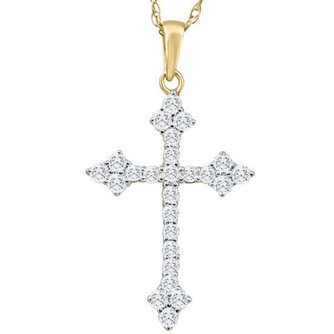 VS 1/3Ct Diamond Cross Pendant 10k Yellow Gold Lab Grown Women's Necklace 1" Tall