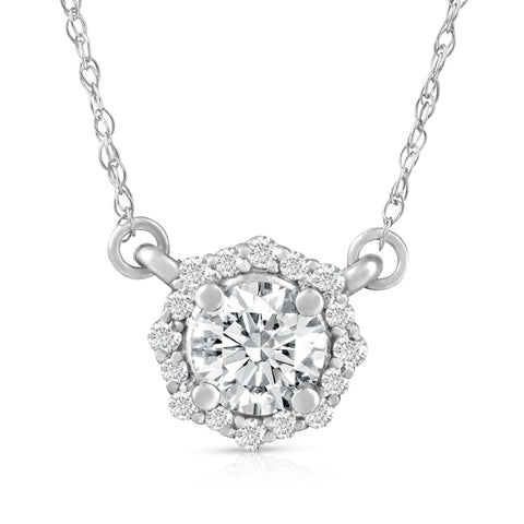 Designer VS 5/8 Ct Halo Diamond Pendant 14k White Gold Lab Grown Necklace 18"