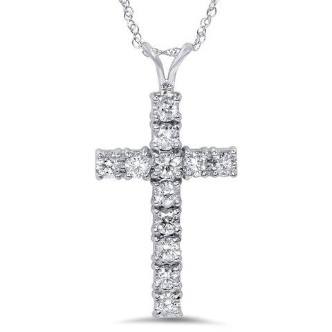 1 Ct Diamond Cross Pendant Necklace 18" 14k White Gold