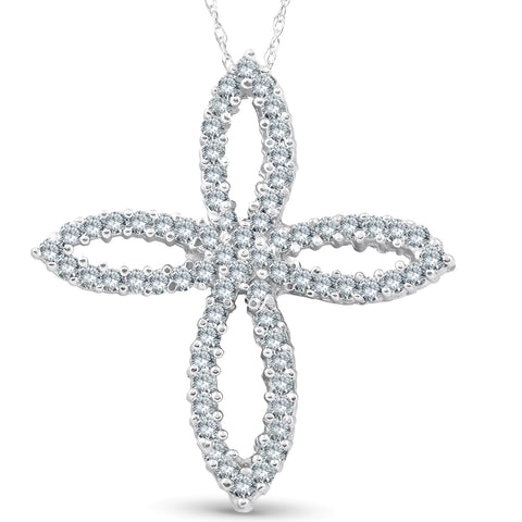 1ct 14K White Gold Fancy Diamond Cross Necklace