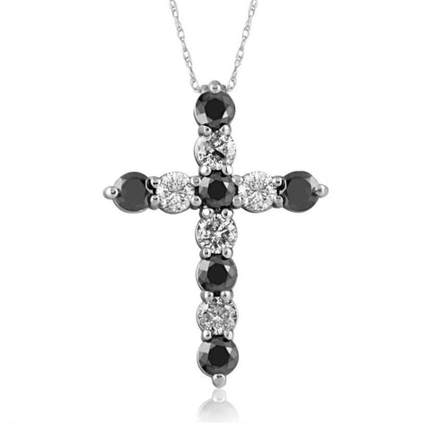 2 1/4cttw 10k White Gold Black & Diamond Cross Pendant (1 inch tall) Necklace