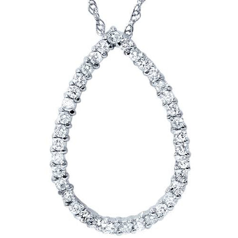 1ct Pear Shape Diamond Pendant 14k White Gold 18" Chain