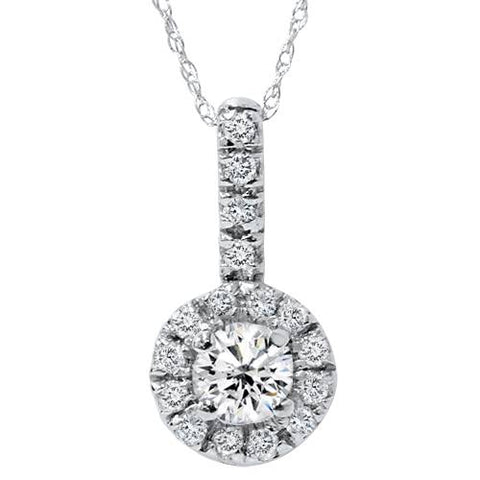 14K 1/2ct Pave Solitaire Fancy Diamond Pendant Necklace
