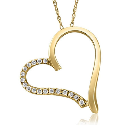 1/10Ct Sideways Diamond Heart Pendant Necklace in White, Yellow, or Rose Gold
