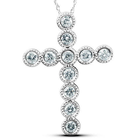 3/4 Ct Diamond Cross Pendant 14k White Gold & 18" Chain 1" Tall