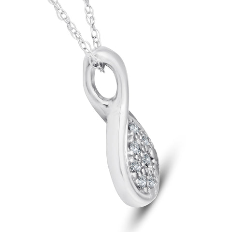 1/10ct Pave Tear Drop Solitaire Diamond Pendant 10K White Gold (3/5 inch tall)