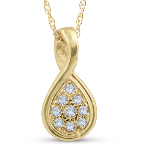 1/10ct Pave Tear Drop Solitaire Diamond Pendant 10K Yellow Gold (3/5 inch tall)