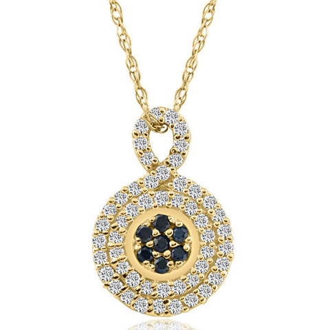 1/4Ct Sapphire & Natural Diamond Pendant Necklace in White or Yellow Gold 1/2"
