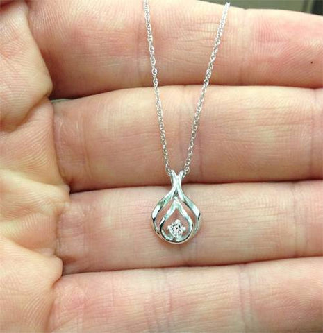 Solitaire 1/10 Ct Diamond Pendant Necklace 10K White Gold