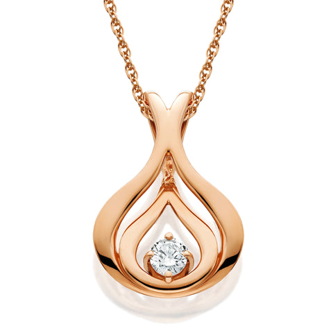 Natural Diamond Solitaire Pendant & Chain 14K Rose Gold 5/8" Tall