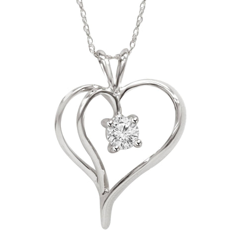 1/3Ct Solitaire Round Diamond Heart Pendant & Chain 10K White Gold 1" Tall