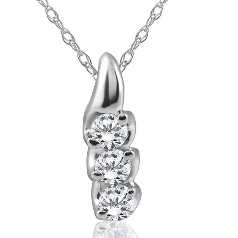 1/3Ct Diamond Pendant 3-Stone Necklace in 14k White Gold