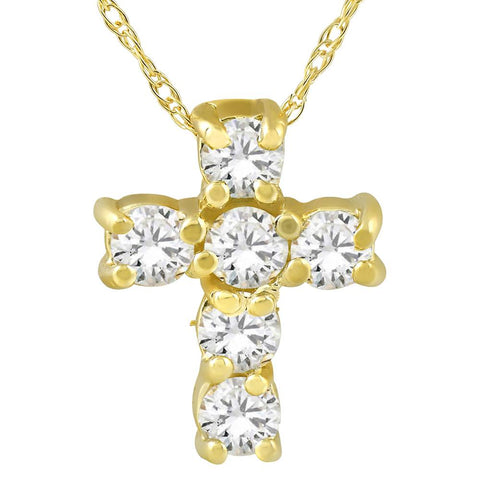 1/2Ct Diamond Petite Cross & Chain 1/2" Tall