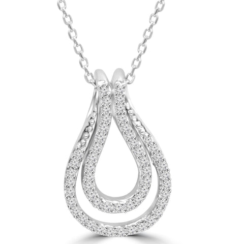1/4Ct Diamond Everlong Knot Pendant 10K White Gold & 18" Chain 3/4" Tall
