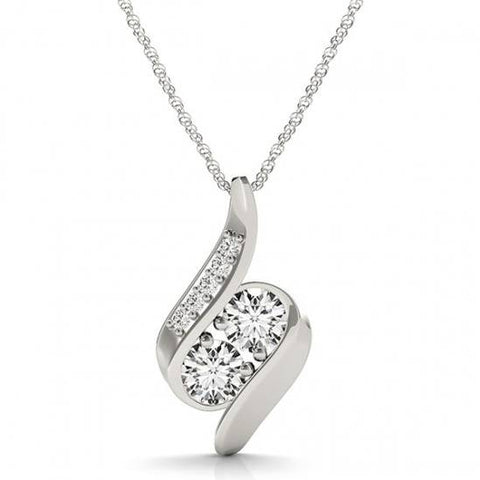 1ct Forever Us Two Stone Natural Diamond Pendant Necklace 18" 10K White Gold