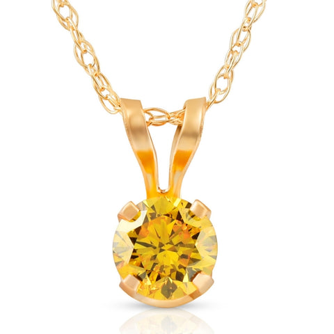 VS 1/4Ct Fancy Canary Yellow Diamond Lab Grown Pendant 14k Yellow Gold Necklace