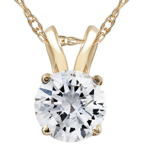 1/2ct TW 14k Yellow Gold Round Cut Real Diamond Solitaire Pendant Necklace