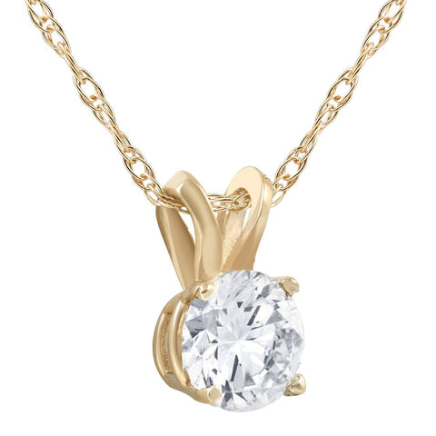 1/2ct TW 14k Yellow Gold Round Cut Real Diamond Solitaire Pendant Necklace