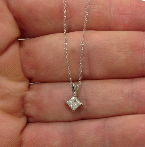 1/2ct Princess Cut Real Diamond Solitaire Pendant Necklace 14k White Gold New
