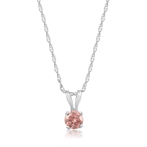 VS 1/5Ct Pink Diamond Solitaire Pendant 14k White Gold 18" Necklace Lab Grown