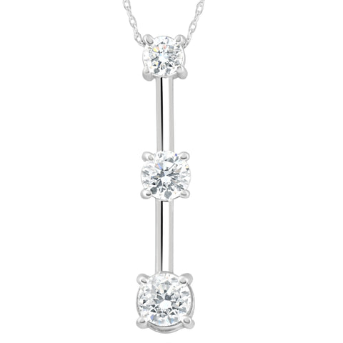 1 1/2Ct Three Stone Diamond Pendant Past Present Future Necklace 14k White Gold