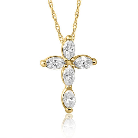 1/2Ct Marquise Diamond Cross Petite Pendant Yellow Necklace Gold (1/2 inch tall)