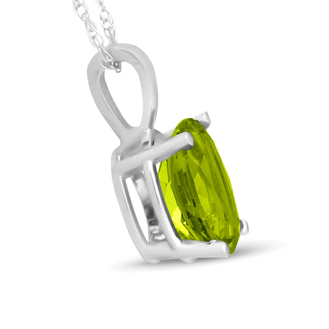 Women's 2ct Oval Shape Peridot Solitaire Pendant 14K White Gold With 18" Chain