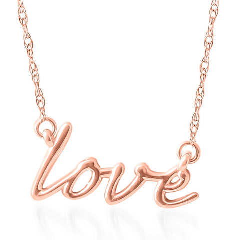 14K Rose Gold Love Script Pendant Necklace With 18" 14K Rose Gold Chain