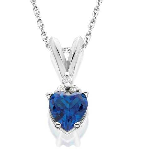 1/2 Ct Diamond & Blue Sapphire Heart Pendant 14K White Gold Necklace