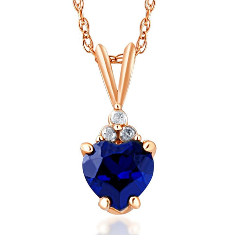 1/2ct Diamond & Blue Sapphire Heart Pendant 10K Rose Gold