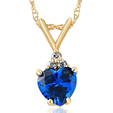 1/2ct Diamond & Blue Sapphire Heart Pendant 10K Yellow Gold