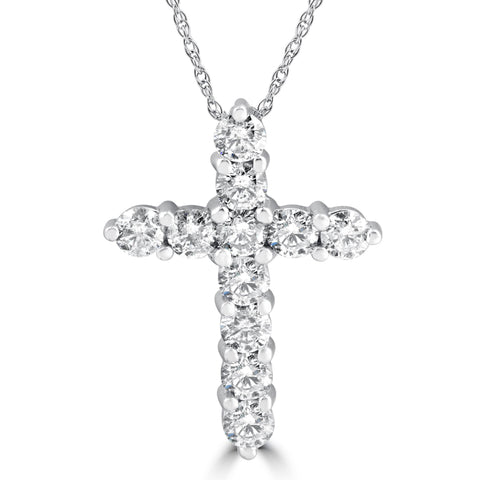 3CT Diamond Cross Pendant 14K White Gold Womens Round Brilliant Cut 18" Chain