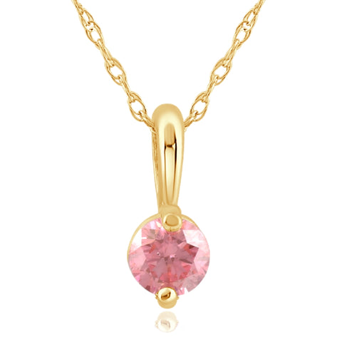 VS 1/4Ct Pink Diamond Solitaire Pendant 14k Yellow Gold 18" Necklace Lab Grown