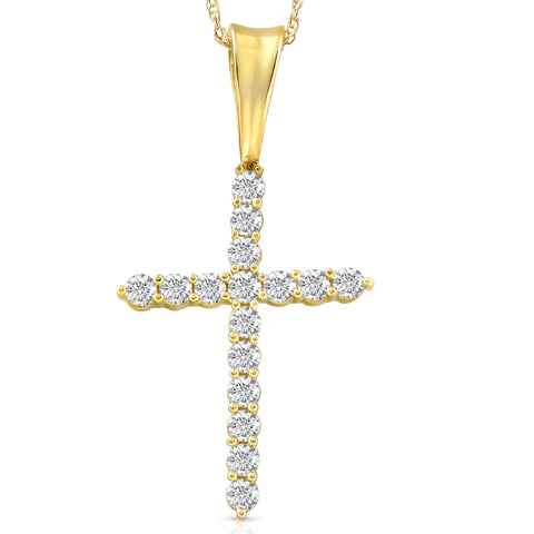 1/2 Ct Diamond Cross Pendant Necklace 18" Yellow Gold