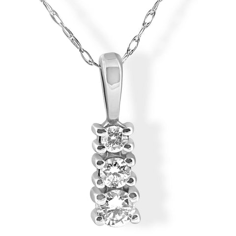 1/4 cttw Three Stone 3 Diamond White Gold Pendant Necklace