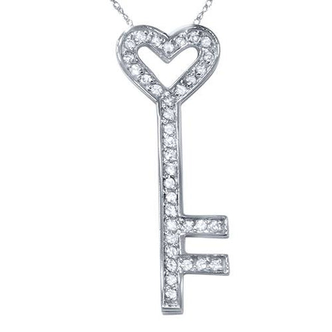 1/2ct Real Diamond 14K White Gold Key Pendant Necklace