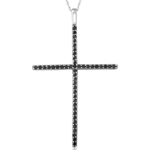 White Gold 1/2ct Black Diamond Cross Pendant Necklace
