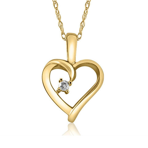 Diamond Solitaire Heart Pendant 14K Yellow Gold With 18" Chain