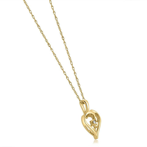 Heart Shape Solitaire Diamond Pendant Necklace in 14k White Yellow or Rose Gold