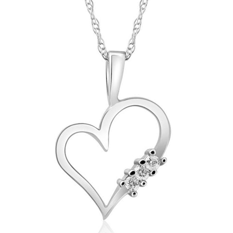 Diamond Heart Pendant 3-Stone 10K White, Yellow, or Rose Gold With 18" Chain