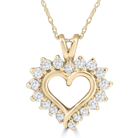 1/2 Carat Genuine Diamond Heart Pendant 14K Yellow Gold 5/8 inch 18mm Tall