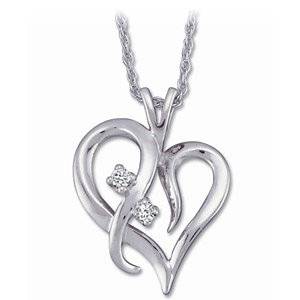 Solitaire Diamond Heart Pendant 14K White Gold With 18" Chain