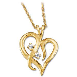 Solitaire Diamond Heart Pendant 14K Yellow Gold With 18" Chain