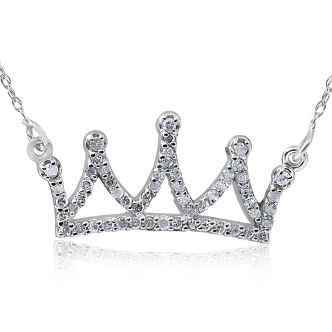 14kt White 1/6ctW Diamond Petite Crown 16.45" Necklace
