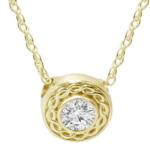 1/10 Ct Solitaire Round Diamond Braided Pendant 14K Yellow Gold 6mm Small