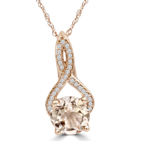 8MM Morganite & Natural Diamond Vintage Infinity Pendant 14K Rose Gold 1 3/4tw