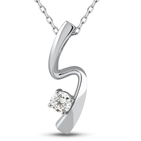 1/4ct Solitaire Diamond 14k White Gold Freeform Pendant & Chain Womens Jewelry